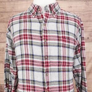 Harbor Bay HB Shirt Mens 2XL Red Gray Blue Plaid Flannel Button Down Long Sleeve